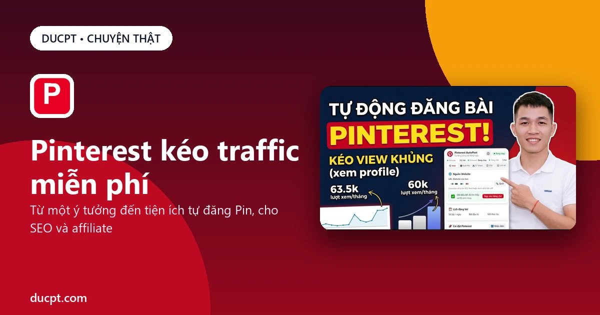 Ảnh bìa câu chuyện xây kênh traffic Pinterest miễn phí của DUCPT
