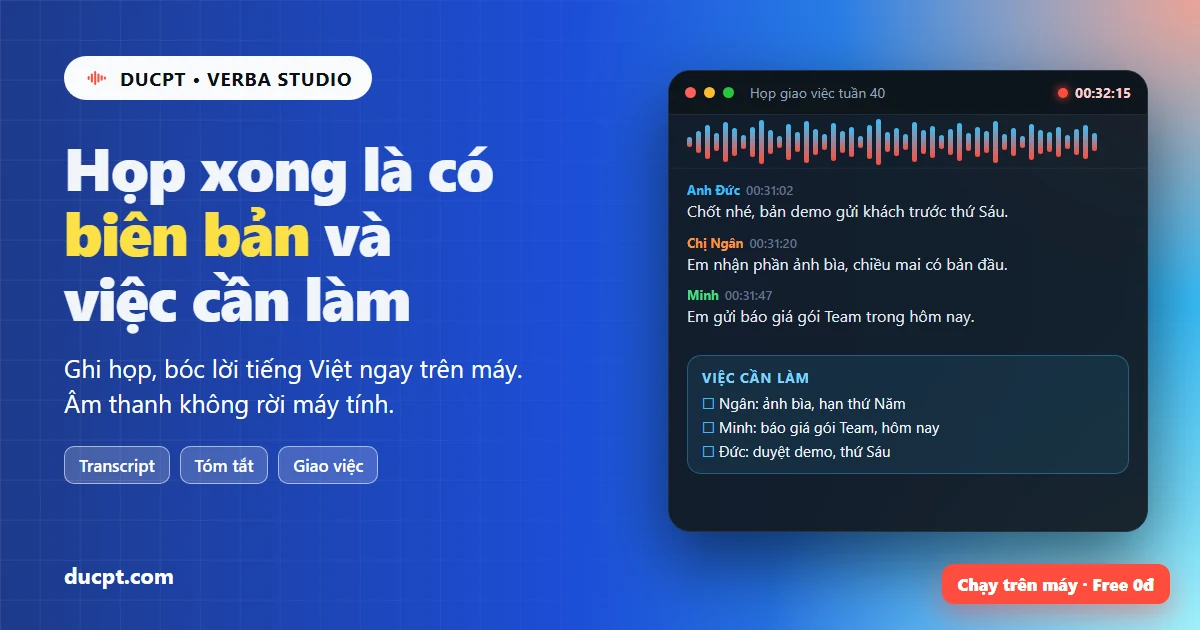 Verba Studio ghi họp và bóc lời tiếng Việt ngay trên máy
