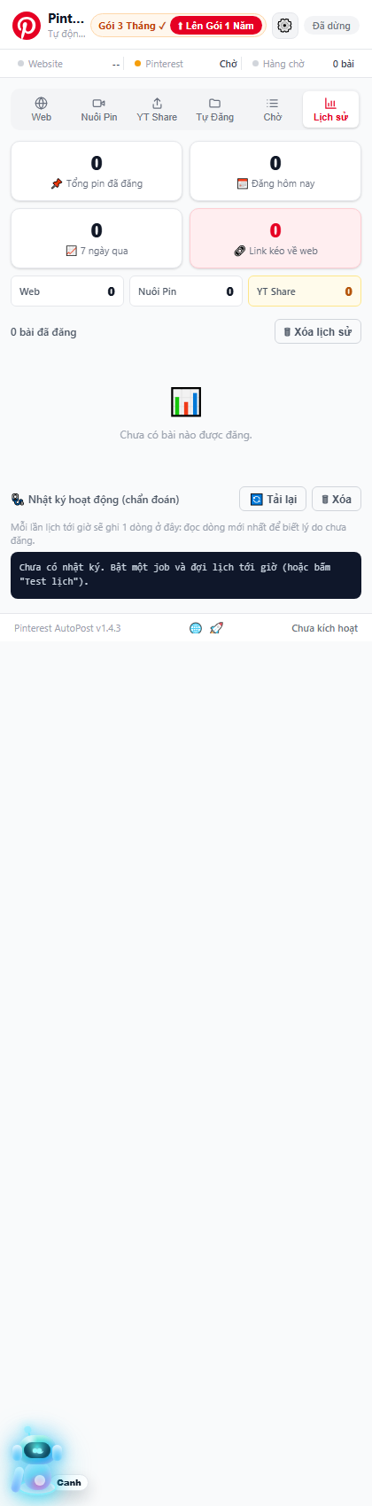 Tab Lịch sử của Pinterest AutoPost