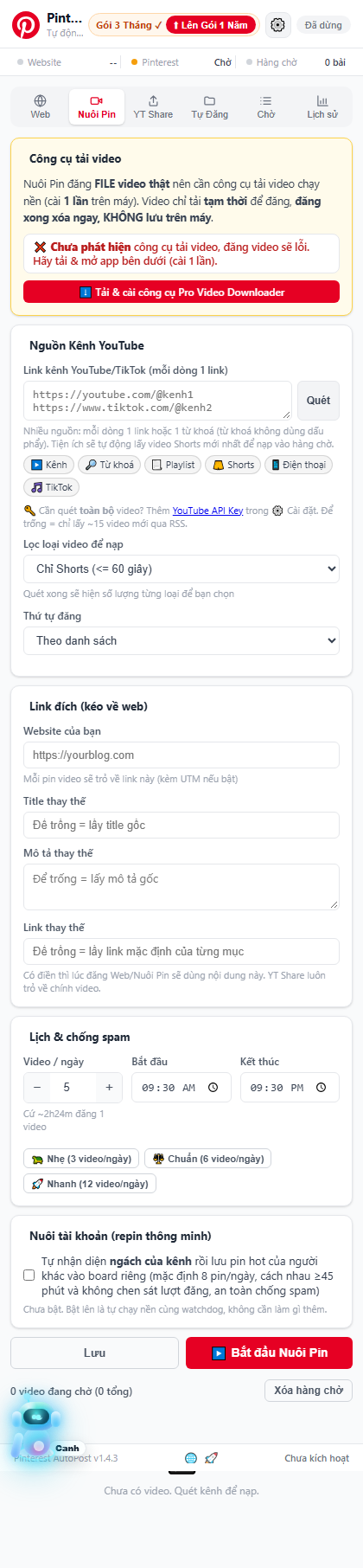 Tab Nuôi Pin của Pinterest AutoPost