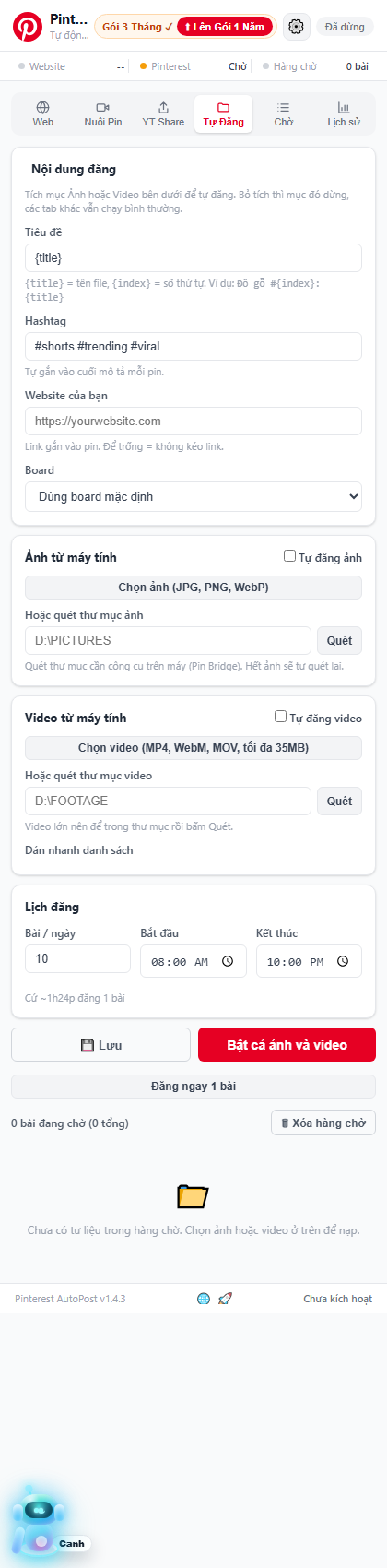 Tab Tự Đăng của Pinterest AutoPost