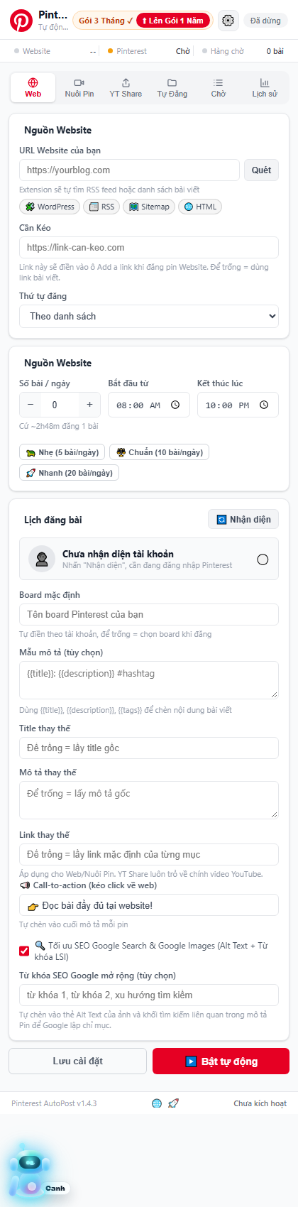 Tab Web của Pinterest AutoPost